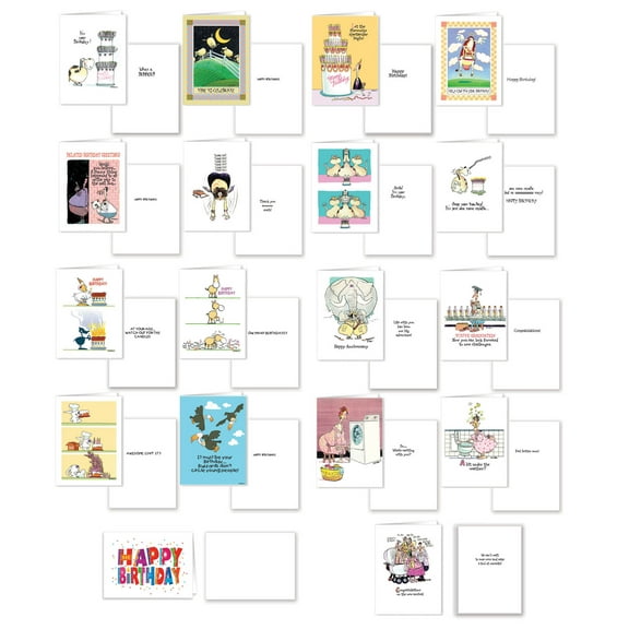 Funny Pack of 18 Cards & Envelopes - 12 Birthday, 1 Anniversary, 2 Congrats, 1 G