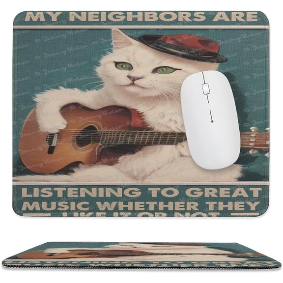 Funny Pad 10x12 Inch, Cat Mouse Pad, Non-Slip Rubber Rectangle Gaming Mouse Pad Mat with Stitched Edge for Women Men Work Home Office Laptop Computer, Music Lovers Gift