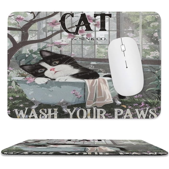Funny Pad 8x10 Inch, Cat Mouse Pad, Non-Slip Rubber Rectangle Gaming Mouse Pad Mat with Stitched Edge for Work Home Office Laptop Computer, Wash Your Paws, Bathroom and Bathtub