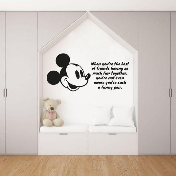 Funny Pair Mickey Mouse Quote Disney Cartoon Quotes Wall Sticker Art Decal for Girls Boys Room Bedroom Nursery Kindergarten House Fun Home Decor Stickers Wall Art Vinyl Decoration Size (18x20 inch)