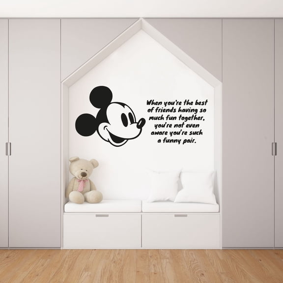 Funny Pair Mickey Mouse Quote Disney Cartoon Quotes Wall Sticker Art Decal for Girls Boys Room Bedroom Nursery Kindergarten House Fun Home Decor Stickers Wall Art Vinyl Decoration Size (18x20 inch)