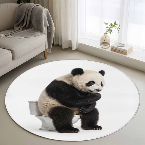 Funny Panda 3ft Area Rug, Cute Art Fun Lovely Animals on Toilets Washable Non-Slip Small Round Rugs for Entryway Bedroom Kitchen, Soft Circle Carpet for Dining Room, Playroom Nursery Rug