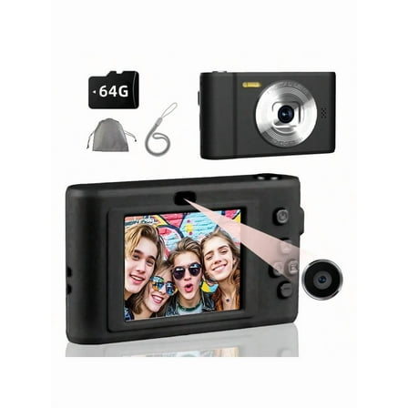 Funny Panda Basic Digital Camera for Teens & Beginners - Full HD 1080P, 16x Zoom, 64GB Memory Card, Easy-to-Use Retro Design - Perfect Gift for New Photographers