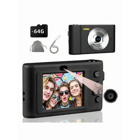 Funny Panda Basic Digital Camera for Teens & Beginners - Full HD 1080P, 16x Zoom, 64GB Memory Card, Easy-to-Use Retro Design - Perfect Gift for New Photographers