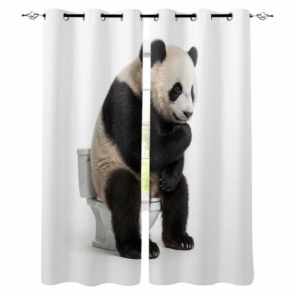 Funny Panda Blackout Curtains 96 Inch Length 2 Panels Set, Cute Art Fun Lovely Animals on Toilets Full Shading Curtains for Windows, Blackout Curtains for Bedroom Living Room 52"x96"