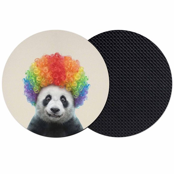 Funny Panda Coasters Set of 2, Absorbent Coasters for Drinks, Rainbow Abstract Animals Coaster for Desk Coffee Table Protection, Home Decor House Warming Gifts 4"