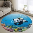 thumbnail image 1 of Funny Panda Diving Round Living Room Rugs 4 ft, Seafloor Corals Fish Oceans Modern Washable Area Rug with Non-Slip Sturdy Edge Binding Round Carpet for Entryway Kitchen Bedroom Bathroom, 1 of 9