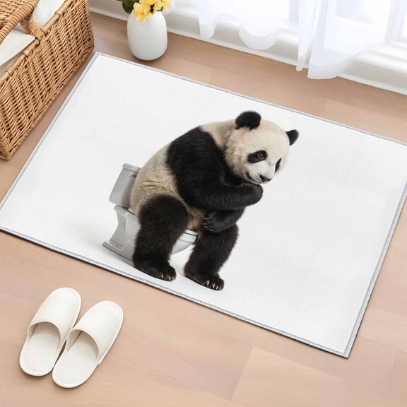 Funny Panda Entryway Rug 2'x3' Non Slip Front Door Mats, Cute Art Fun Lovely Animals on Toilets Entrance Rugs Indoor Outdoor Carpet, Washable Floor Mats Small Area Rug for Bedroom Kitchen