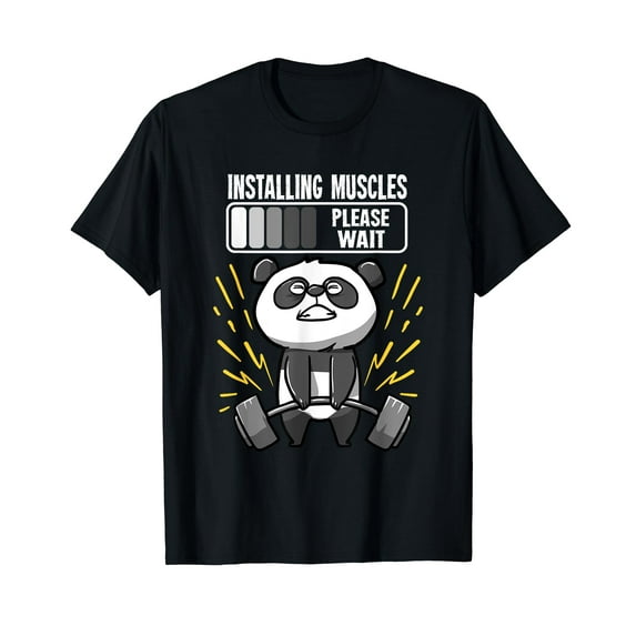 Funny Panda Installing Muscles Please Wait Gym Fitness T-Shirt