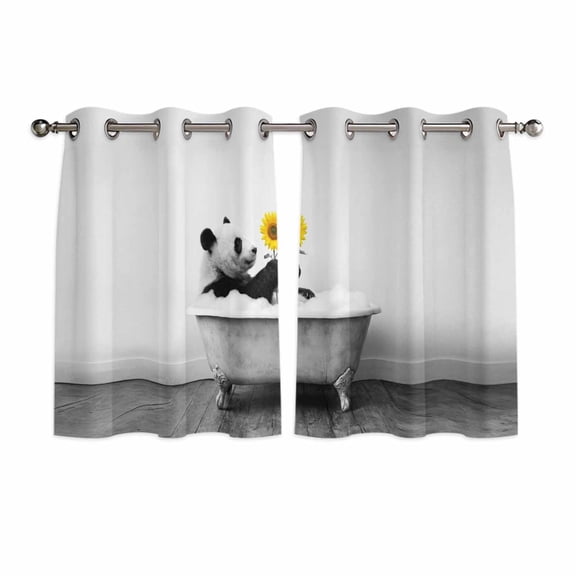Funny Panda Kitchen Curtains Window Panels, Cute Art Vintage Lovely Animals on Bathtub Insulated Window Treatment Curtain, Grommet Curtains for Bedroom/Living Room/Bathroom, 2 Piece 42"Wx45"L