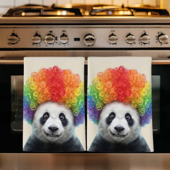 Funny Panda Kitchen Towels Set of 1, Rainbow Abstract Animals Absorbent Dish Towels for Kitchen, Microfiber Hand Towel, Quick Drying Tea Towel for Cleaning Decorative Dishcloths