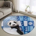 thumbnail image 1 of Funny Panda Round Area Rug 3.3Ft Washable Circle Rugs for Dining Room Table, Cute Art Modern Lovely Animals on Showering Blue Non-Slip Carpet Floor Mats Indoor Outdoor Carpet Runner Home Decor, 1 of 8