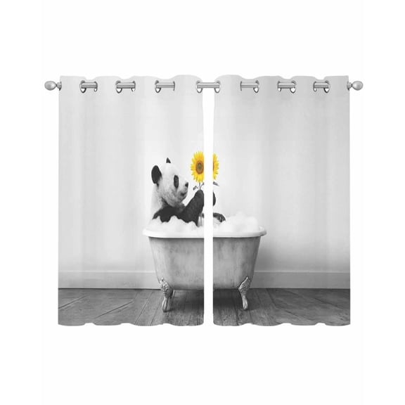 Funny Panda Sheer Curtains 45 Inch Length 2 Panels Set for Living Room/Bedroom, Cute Art Vintage Lovely Animals on Bathtub Kitchen Curtains Grommet Semi-Sheer Curtains Window Treatments 42"x45"x2