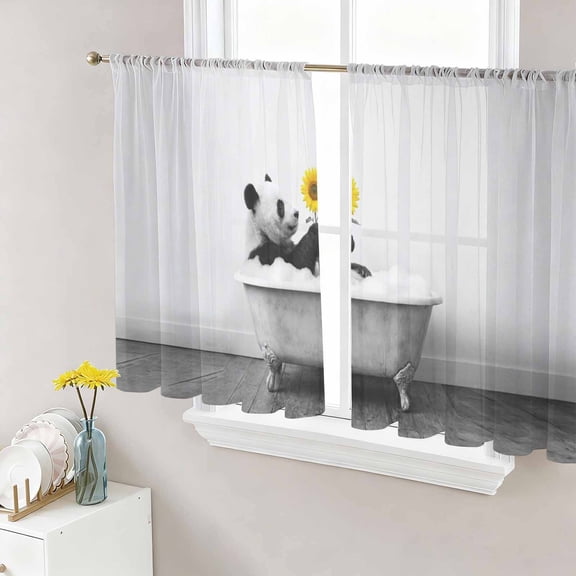 Funny Panda Sheer Curtains 54 Inch Length 2 Panels Set Window Treatments, Cute Art Vintage Lovely Animals on Bathtub Rod Pocket Semi Curtains for Living Room/Bedroom/Kitchen Décor, 104"W x 54"L