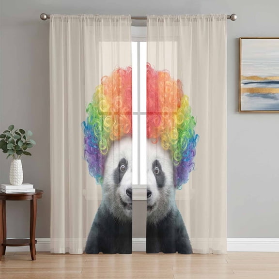 Funny Panda Sheer Curtains 72 Inch Length 2 Panels Set for Living Room/Bedroom, Rainbow Abstract Animals Semi Curtain Sheers Drapes Rod Pocket Curtains Window Treatment Set 52''x72''x2
