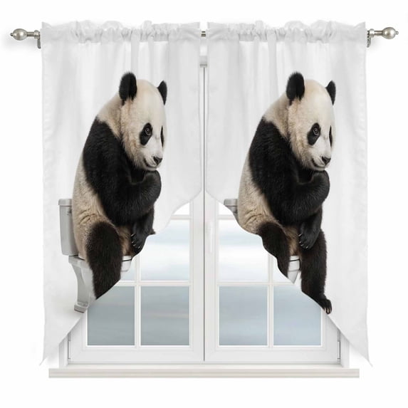 Funny Panda Swag Valances for Windows 2 Pack, Kitchen Window Curtains 36 Inch Length, Cute Art Fun Lovely Animals on Toilets Privacy Swag Curtains for Living Room/Bathroom with Rod Pocket 36"x36"