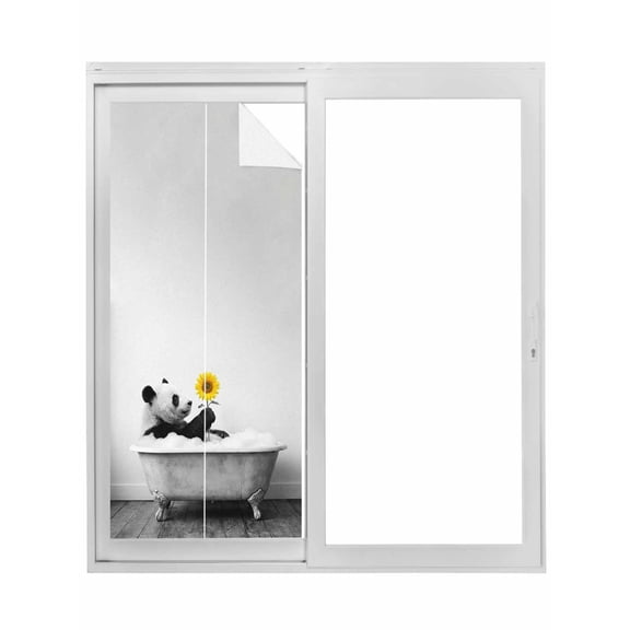 Funny Panda Window Privacy Film, Cute Art Vintage Lovely Animals on Bathtub Static Cling UV Sun Blocking Tint Film Heat Control Windows Films for Bedroom Bathroom, Window Stickers 17.7"x39.3"