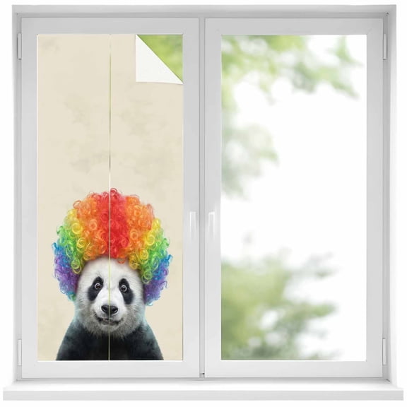 Funny Panda Window Privacy Film, Rainbow Abstract Animals Static Cling UV Sun Blocking Heat Control Window Tint Day and Night, Non-Adhesive Reusable One Way Windows Privacy Cover 19.6''x39.3''