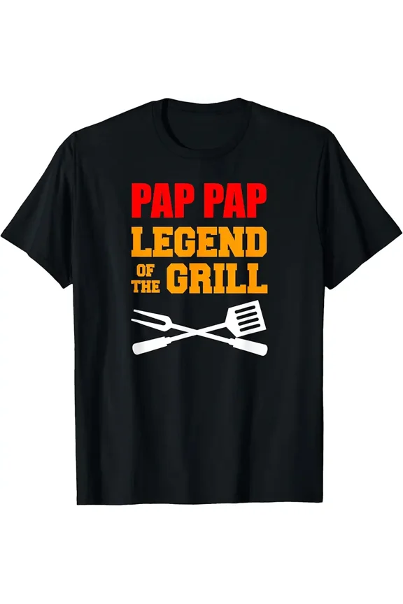 Funny Pap Pap Legend of the Grill BBQ Men Graphic Cotton Short Sleeve T-Shirt