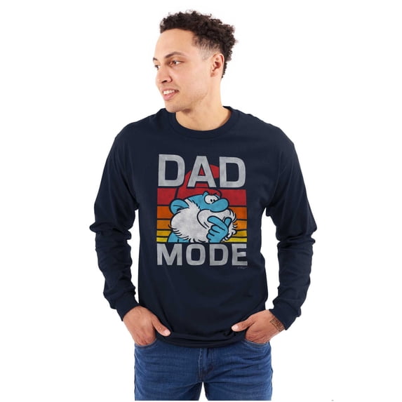 Funny Papa Smurf Cartoon Dad Mode Men's Long Sleeve Tee T Shirt Brisco Brands X