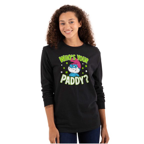 Funny Papa Smurf Who's Your Paddy Long Sleeve TShirt Men Women Brisco Brands S