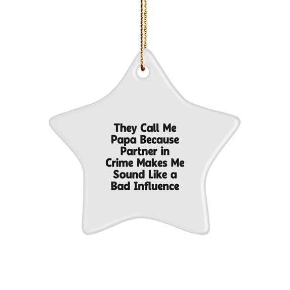 Funny Papa Star Ornament, Perfect Christmas Unique Gifts for Papa from Family, They Call Me Papa Because Partner In Crime Makes Me Sound Like A Bad Influence