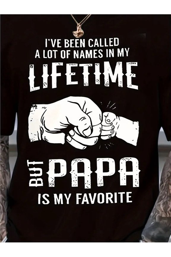 Funny Papa T-Shirt for Dad - "But Papa Is My Favorite" Graphic Tee with Clasped Hands - Lightweight Crew Neck Shirt, Father's Day Gift Idea from Son or Daughter - All-Season