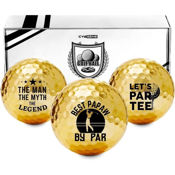 Funny Papaw Gifts, Grandpa Gifts Golf Balls Set for Men or Him, Perfect for Grandpa, Boss, Golfers, Golf Lovers for Birthday & Father's Day - Gold