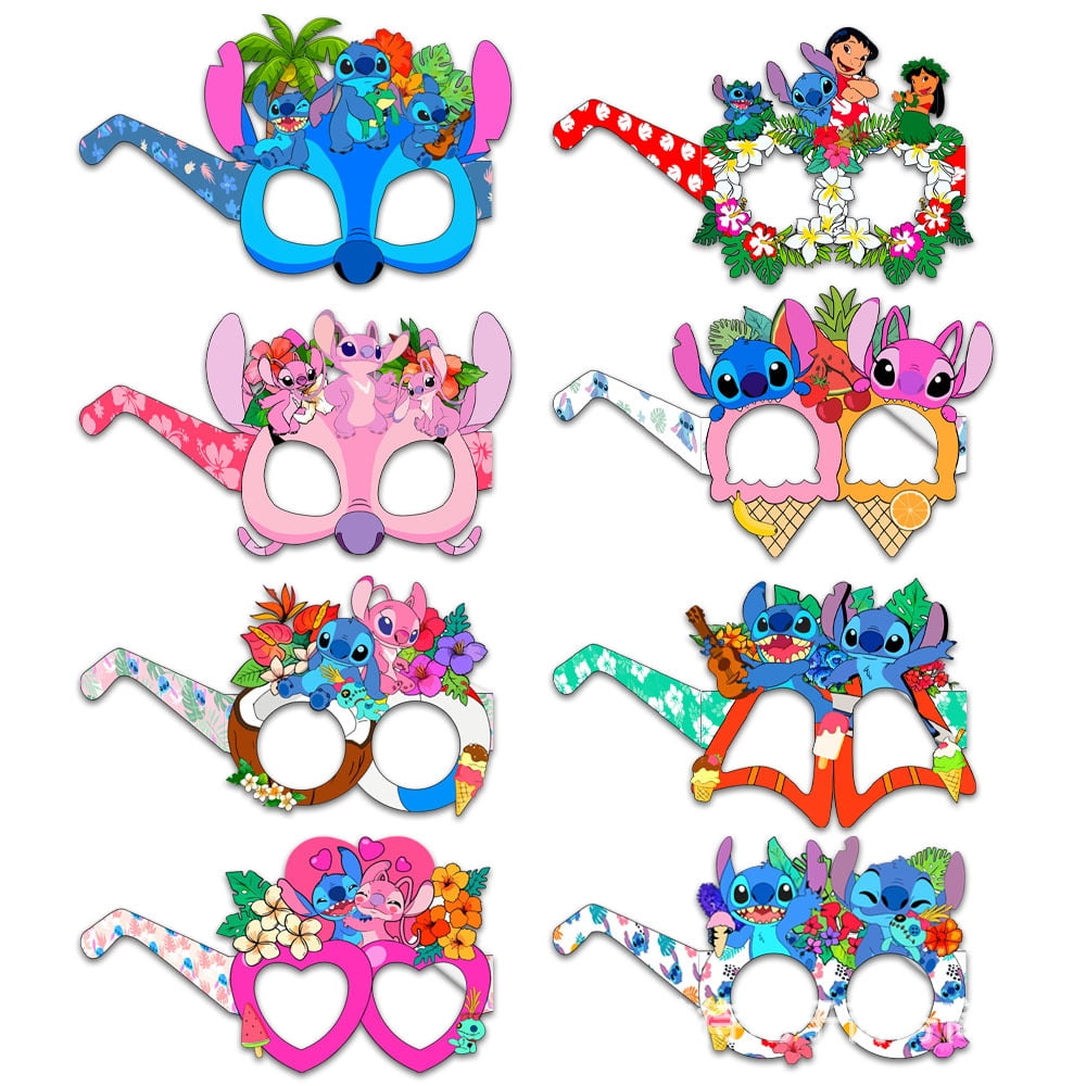 Funny Paperboard Photo Booth Props Glasses - 16 pcs - Stitch Party Accessories for Adults & Kids - Fun Novelty Party Favor Supplies for Birthdays, Fiesta - Party Supply Decorations