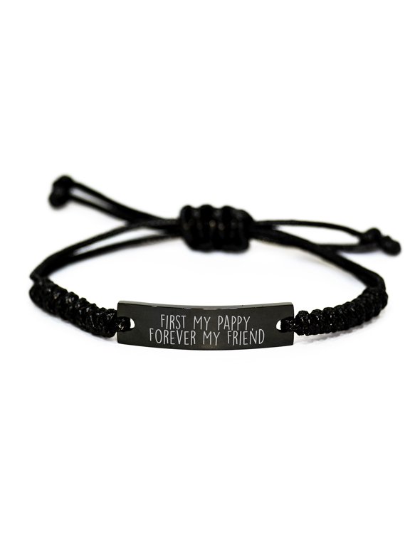 Funny Pappy Gifts from Men, Black Rope Bracelet with 'First My Pappy, Forever My Friend' Quote, Christmas Unique Presents for Pappy