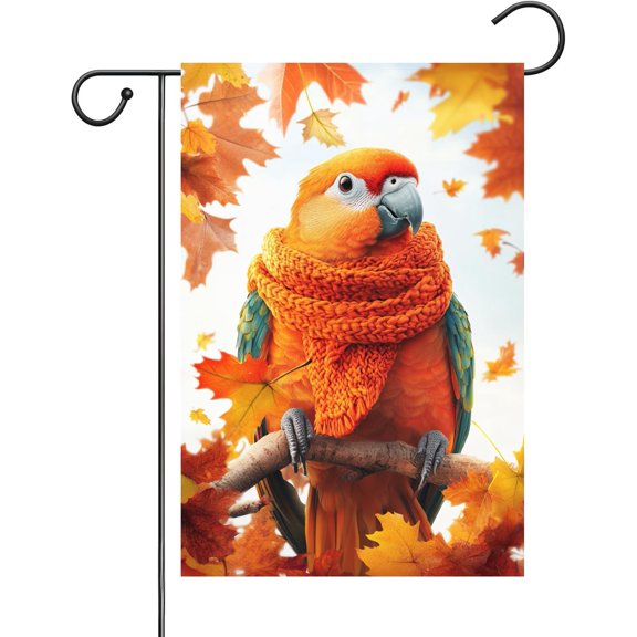 Funny Parrot Fall Garden Flag Double Sided Burlap 12x18 Vertical Welcome Outdoor Seasonal Yard Decoration