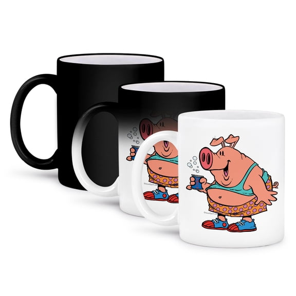3dRose, Funny Party Animal Pig Hog Cartoon, 11oz Magic Transforming Mug