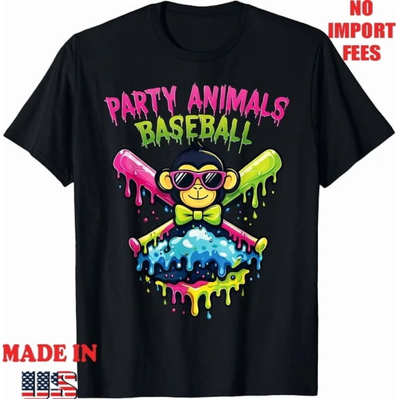 Funny Party Animals Baseball Funny Monkey T-Shirt, New, Unisex T-Shirt