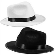 Funny Party Hats Black Fedora Felt Gangster Hat - Gentlemen Hats - Mobster Costume Accessory (2 Pack - Black & White)