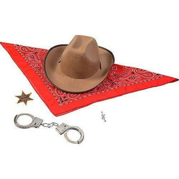Funny Party Hats Sheriff Costume - Cowboy Hat with Cowboys Accessories - Western Sheriff Set