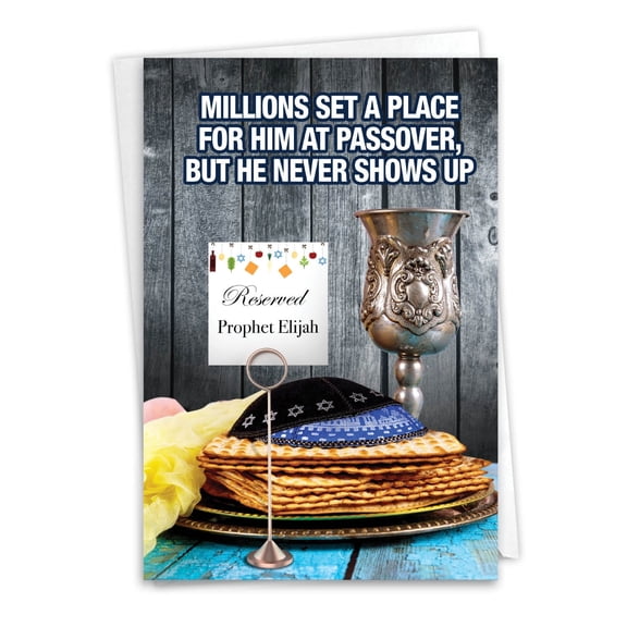 Funny Passover Greeting Card with 5 x 7 Inch Envelope (1 Card) Take a Seat - Passover Elements with Silver Goblet