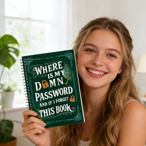 Funny Password Notebook - Spiral Bound With Lock Icons & Funny Security Phrases,Minimalist Password & Address Book – Secure Login Organizer,Internet Password Journal