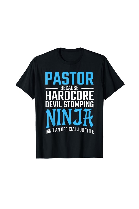 Funny Pastor T-Shirt with Humorous Devil Stomping Ninja Design for Lighthearted Apparel