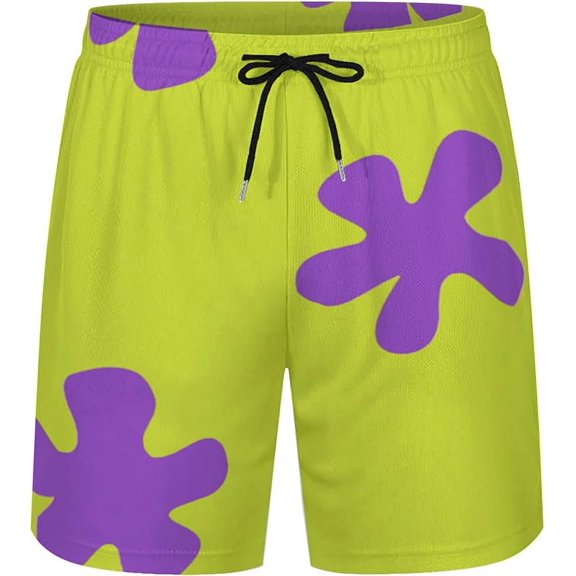 Funny Patrick Star Board Shorts Men's Quick Dry Green Swim Trunks with Pocket and Mesh Lining Beach Shorts Bathing Suits