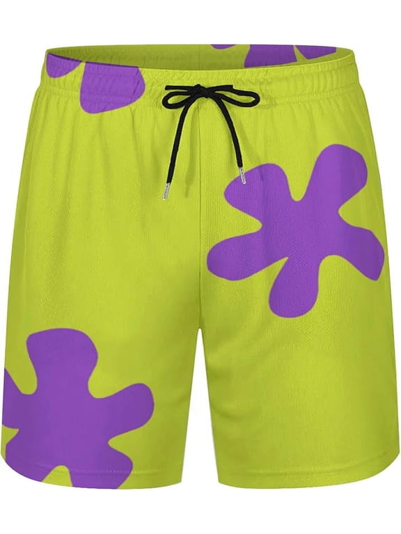 Funny Patrick Star Board Shorts Men's Quick Dry Green Swim Trunks with Pocket and Mesh Lining Beach Shorts Bathing Suits