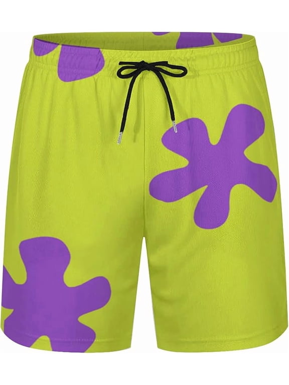 Funny Patrick Star Board Shorts Men's Quick Dry Green Swim Trunks with Pocket and Mesh Lining Beach Shorts Bathing Suits