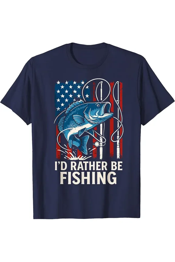Funny Patriotic Bass Fishing Men Fisherman Gift for Dad Short Sleeve Casual Graphic T-Shirt