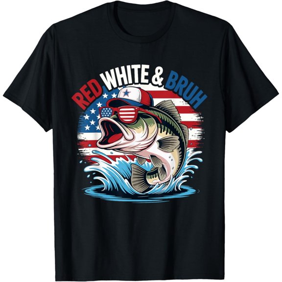 Funny Patriotic Fishing Red White & Bruh For 4th Of July T-Shirt