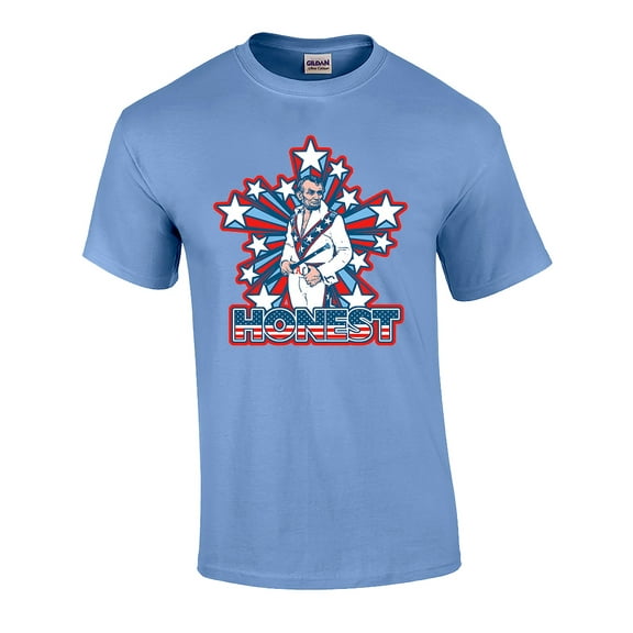 Funny Patriotic Honest Abe Graphic Short Sleeve T-Shirt-Carolina-Large