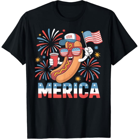 Funny Patriotic Hotdog 'Merica Style 4th of July BBQ Humor T-Shirt
