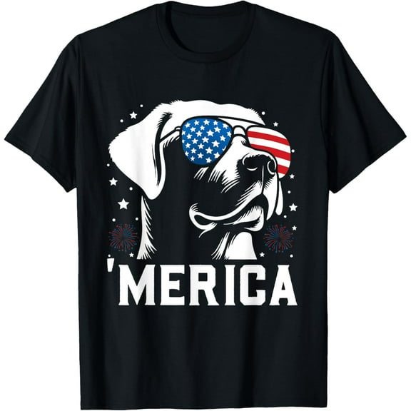 Funny Patriotic Labrador Retriever Merica Happy 4th Of July T-Shirt Tops Tee