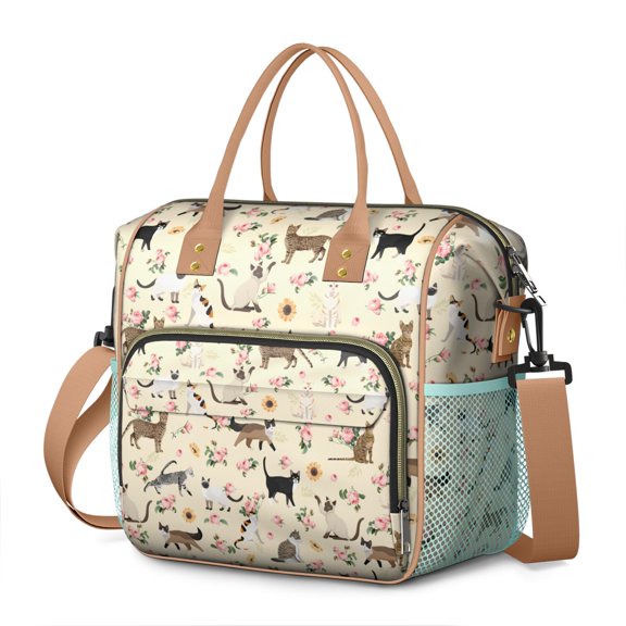 Funny Paw Print Insulated Lunch Bag – Large Leakproof Cooler Tote with Cute Cat Pattern, Dual Compartments for Office, Picnic, or Daily Use