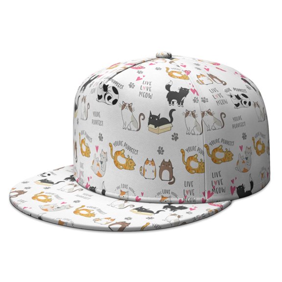 Funny Paw Print Snapback Hat - Cartoon Cat Pattern Flat Brim Cap for Teens and Adults