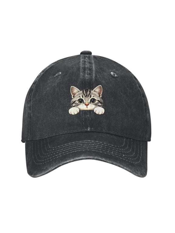 Funny Peeking Cat Baseball Cap Denim Adjustable Cute Cats Hat Christmas Birthday Gifts for Women Cat Lovers Men