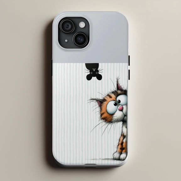 Funny Peeking Cat & Mouse Illustration Pattern Phone Case 17 11 12 13 14 15 17 Pro Max
